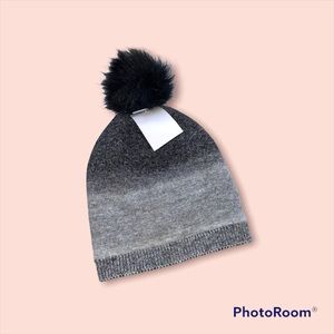 Jessica Simpson Gray Ombré Pom Beanie Faux Fur Winter Knit Hat OS NWT